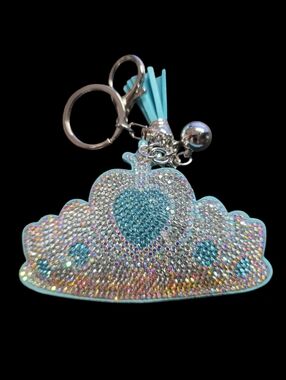 Sparkling Crown Bag Charm Keychain with Blue Accents